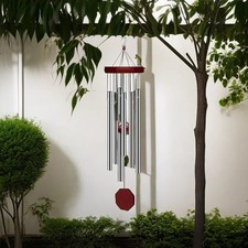 Carillon à vent six pipes en bois massif et métal beau décor à suspendre