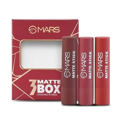 MARS Matte Box Set of 3 Lipsticks for Women | Long-Lasting | Smooth Finish |