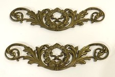 Vintage Pair Ornate Solid Brass Pediment Fragment Wall Hanging French Style