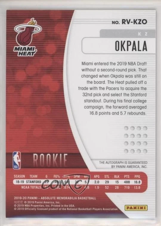 2019-20 Panini Absolute Memorabilia Rookie Variations Level 1 KZ Okpala Auto RC - Image 2 of 2