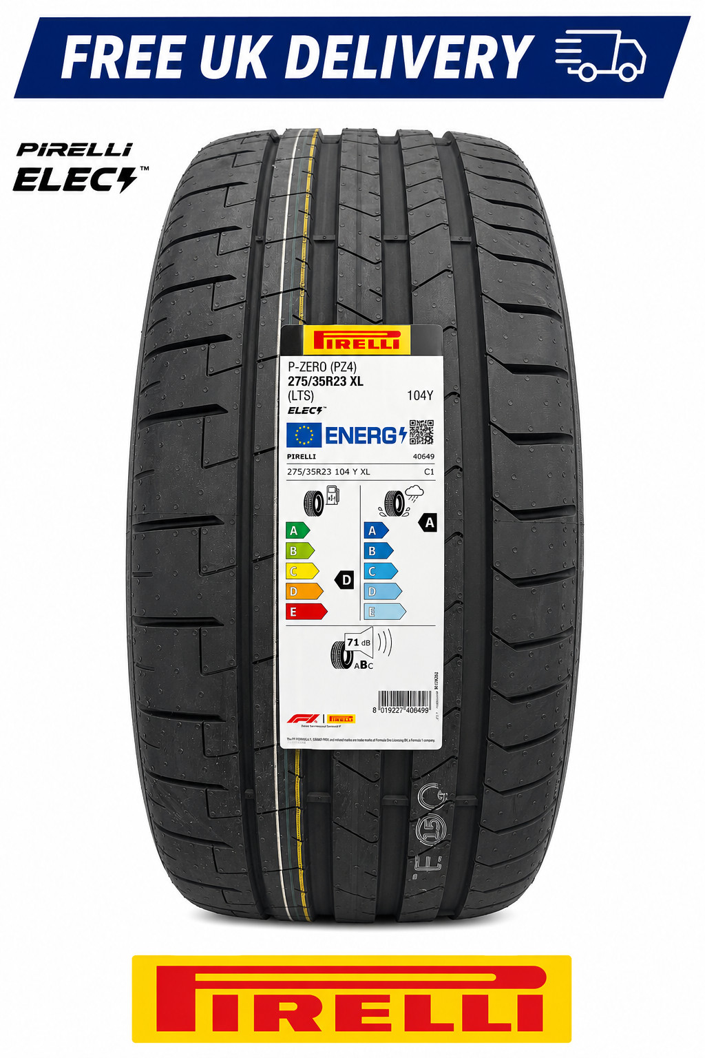 275/35R23 Pirelli P Zero PZ4 LTS Elect 104Y XL 275 35 23 2753523  A in wet 2023