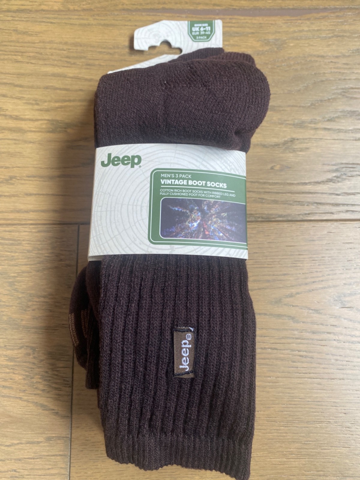 JEEP Vintage brown Boot Socks - Cotton Rich - Pack of 3 pairs UK 6-11 new BNWT