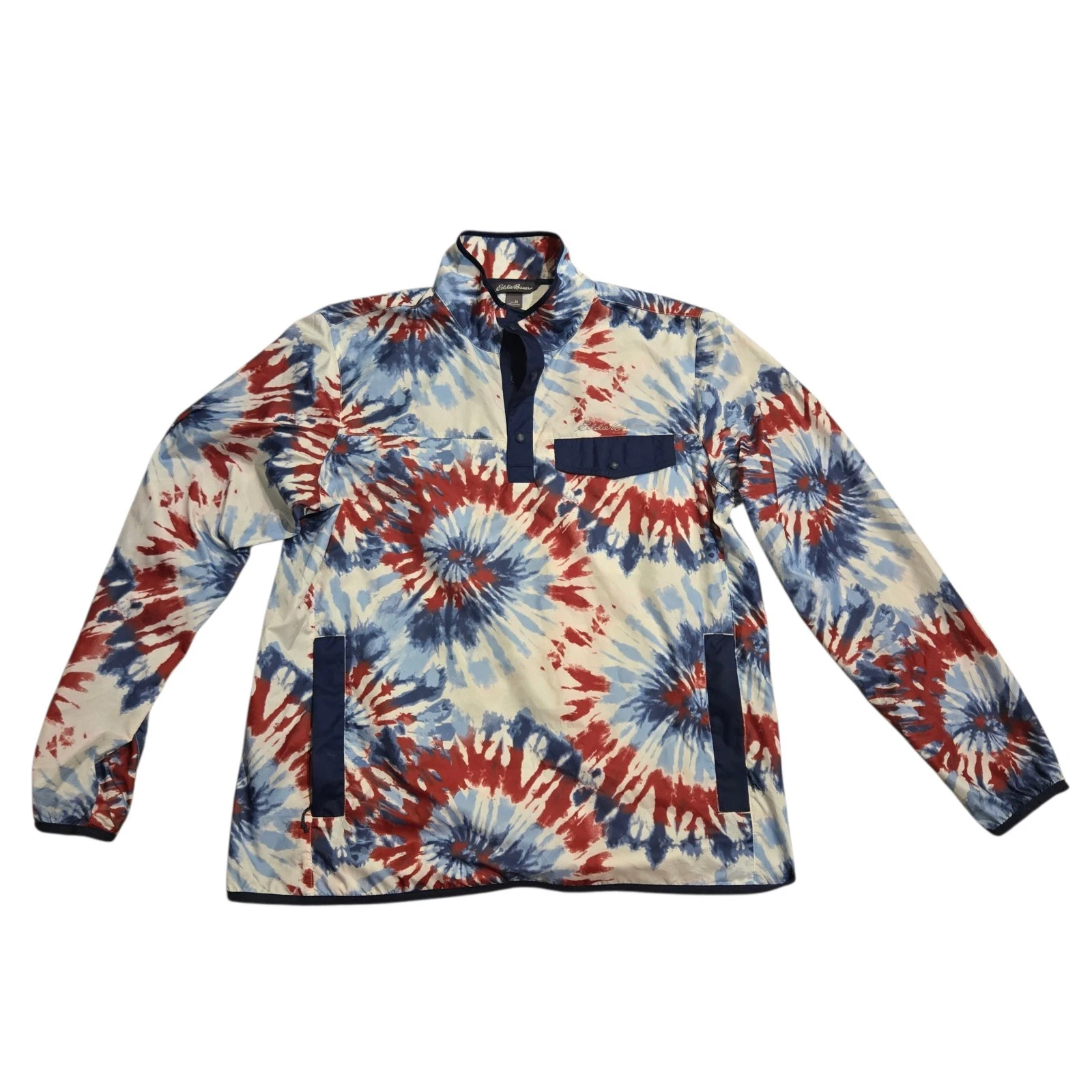 Eddie Bauer Men's Medium Pullover Windbreaker Tie Dye Red White Blue American