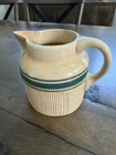 Antique Early Hull Pottery #107 Milk Pitcher Green Stripe H Mark Crazed Glaze
