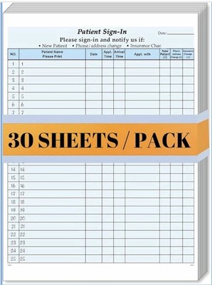 Patient Sign in Sheets Adhesive Peel-Off Patient Form, HIPPA Compliant 30 Pack