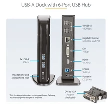 StarTech Dual Monitor USB3.0 USB3SDOCKHD W/HDMI&DVI/VGA,6x USB-A Hub,GbE Docking
