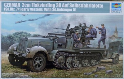 Trumpeter 1/35 01523 2CM Flakvierling 38 Sd.Kfz.7/1 Early Anhanger 51 NEW SEALED