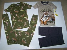 Carter's Boys Pajama Sets Size 7/7A Short Sleeve Tiger/Skateboard 4 Piece Nwt