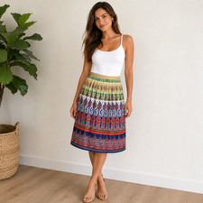 Anna Sui Full Pleated Skirt Women s Size Medium A-Line Bohemian 100 Cotton