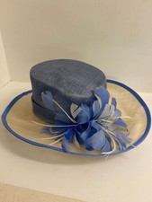 JACQUES VERT BLUE & CREAM WIDE BRIM LIGHTWEIGHT WEDDING OCCASIONS HAT