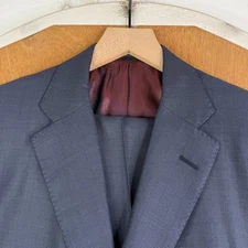 Tom James Suit Mens 38L Navy Blue Birdseye 3 Button Holland Sherry Wool Canvas