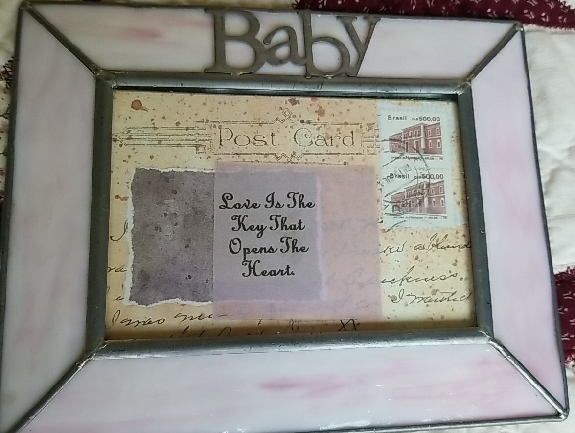 Pink Stained Glass Baby Picture Frame 6x7.5 Holds 5x3 Photo