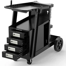 YESWELDER Heavy Duty Welding Cart w/4 Drawers - 360° Rolling Trolley for MIG/TIG