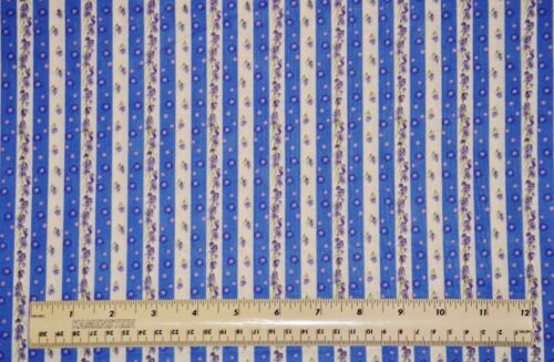 1/4 yard cotton quilt fabric Blue Purple Floral Stripe Stof Fabrics flowers