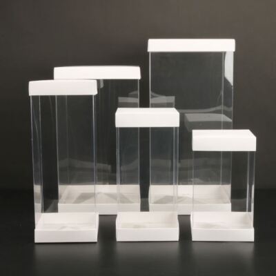 Elegante transparente große PVC-Geschenkboxen mit weißen Kartonakzenten kristallklar