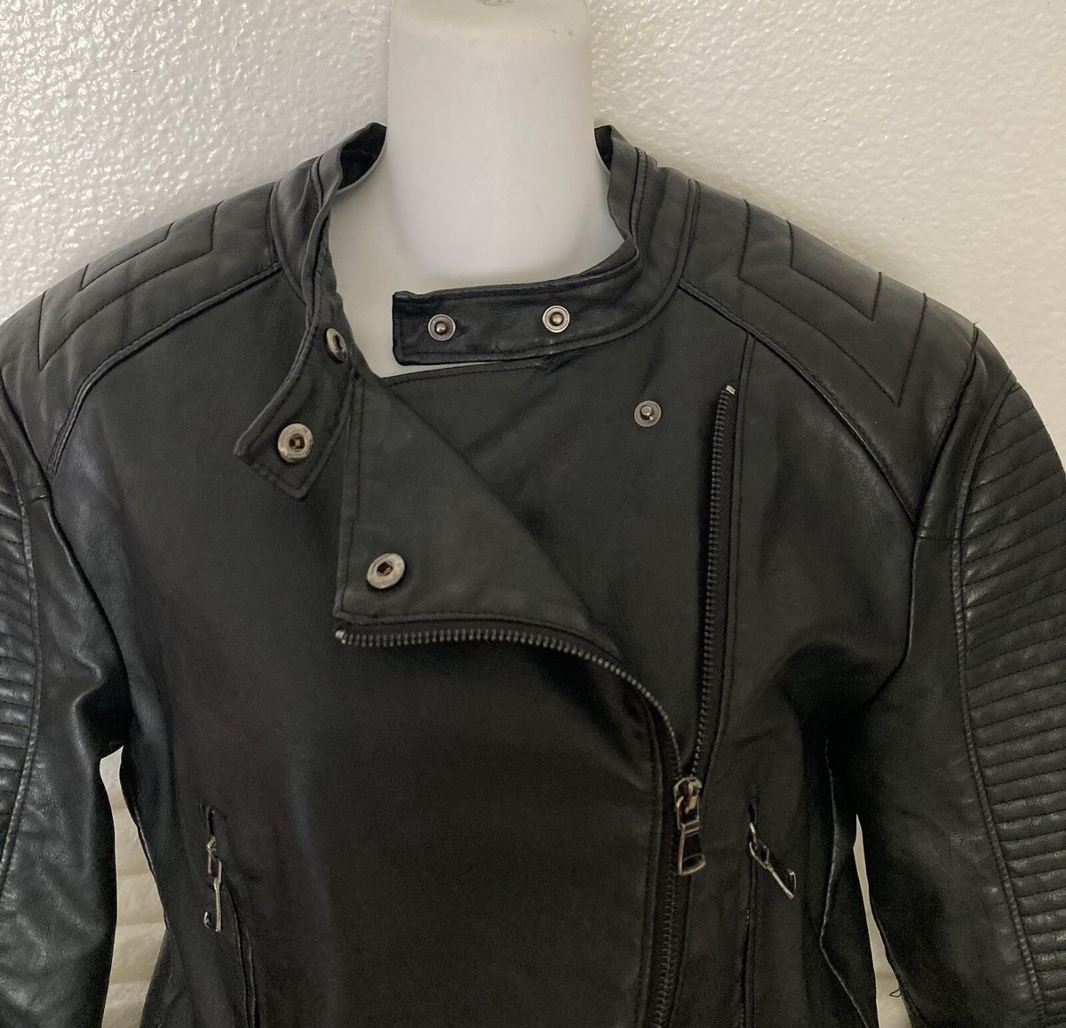 Philomena Petti Black Faux Leather Motorcycle Style Jacket Women's Size XL
