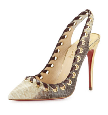 $1495 Christian Louboutin Ostri Python Snakeskin Slingback Pump