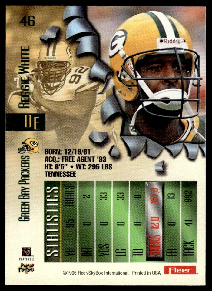 1996 Fleer Metal Football Card Reggie White Green Bay Packers #46 - Image 2 of 2