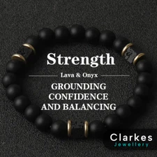 Lava & Onyx Strength Bracelet Bangle - Grounding, Confidence & Balance
