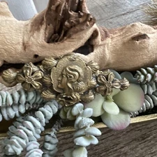 Antique ART NOUVEAU SASH PIN REPOUSSE CAMEO AND DOGWOOD FLOWERS IN GIFT BOX