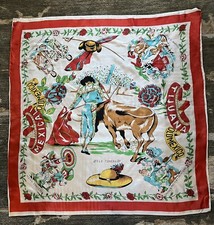 Vintage Scarf Souvenir Tijuana Mexico Bull Fighter Red 1950s