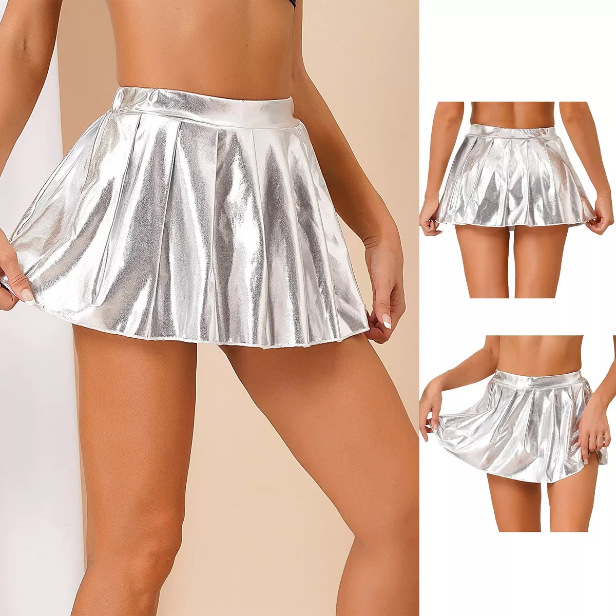 Silver metallic skater skirt top
