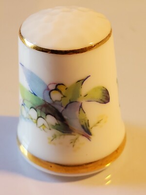 Vintage Nashville Thimble bone china gold gilding floral design box7