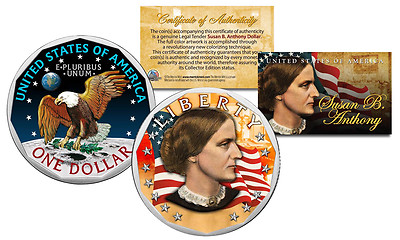 SUSAN B. ANTHONY Genuine U.S. Dollar Coin COLORIZED 2-SIDED with Capsule and COA