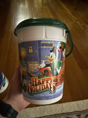 Disney World Happy Holidays Green Lid Popcorn Bucket