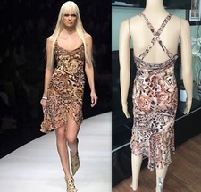 VERSACE RUNWAY Vintage Sexy Plunging Neckline Open Back Dress STUNNING!