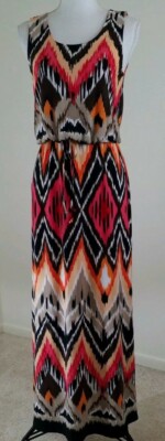 Kiara ~Women's Size S~ Aztec Geometric Maxi Dress Sleeveless, Stretch.