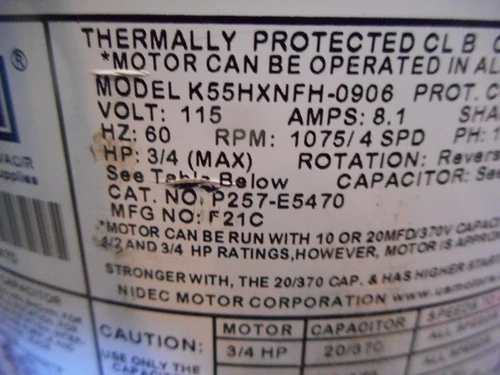 EMERSON K55HXNFH-0906 Blower Motor 1/5 to 3/4HP 1075RPM 4SPD 115V P257-E5470