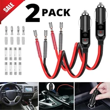 2 Pack 12V Fused LED Light Cigarette Lighter Male Plug Replacement with Leads