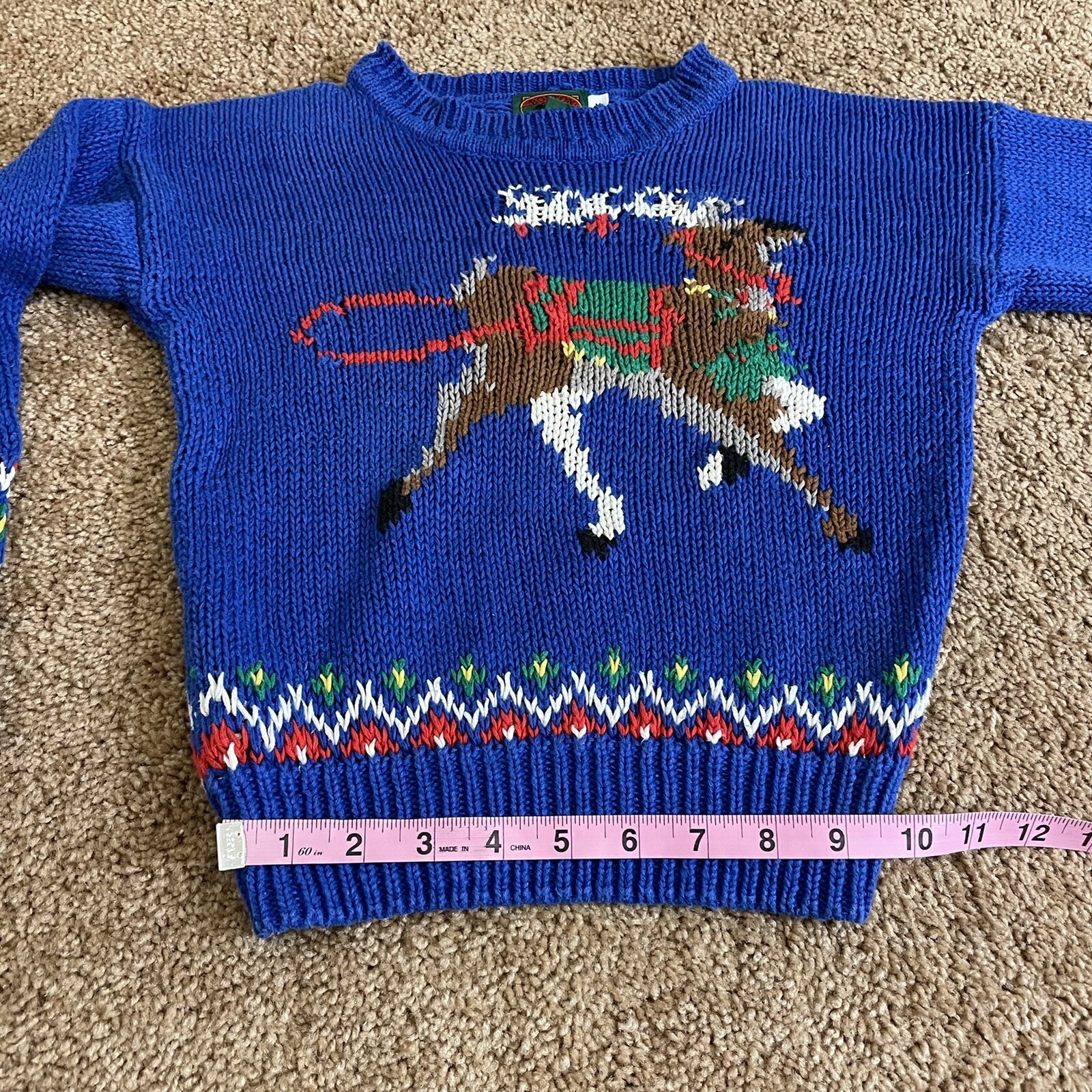 Vintage Boston Traders Knit Christmas Sweater Childs Medium 56 Blue