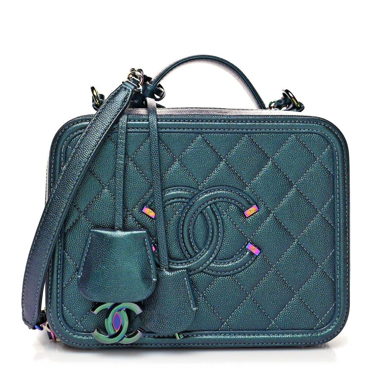 シャネル Filigree バニティケース スモール ツイード Chanel Filigree Vanity Case Quilted Iridescent Caviar Small