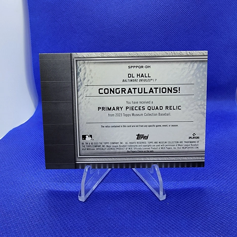 2023 Topps Museum Collection Baseball RC DL HALL Primary Pieces Quad Relic 49/75 - Image 2 of 4