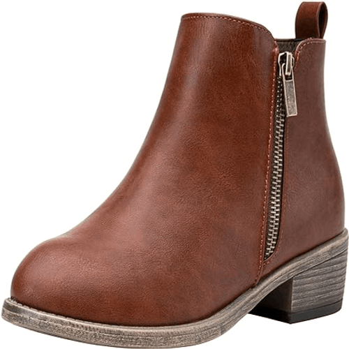 Jeossy Women's Ankle Boots Thick Heel Low Heeled Booties Cognac Sz 9 eBay