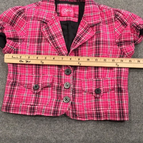 Justice Girls Sz 12 Jacket Pink and Black Cropped Plaid Flannel Preppy 90s Y2K - Picture 7 of 10