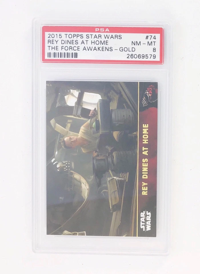 2015 Topps Star Wars Force Awakens Series 1 GOLD Parallel Rey Dines at Home #74 - Image 4 of 4