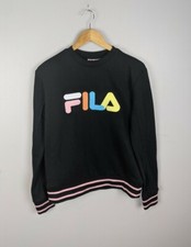 FILA Women  s Black Colorful Logo Sweater Pullover Crew Sweatshirt Womens S