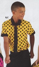 50's Style Dance Costume top Large child Flag Gold Snap Front Dotted black trim