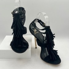 Brian Atwood Luxury Suede Stiletto Gold Heels CL BLK SZ 6.5 MSRP 595