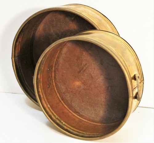Vintage Brass Planter Low Bowl Round Nesting Handles Set 2 - Picture 7 of 8