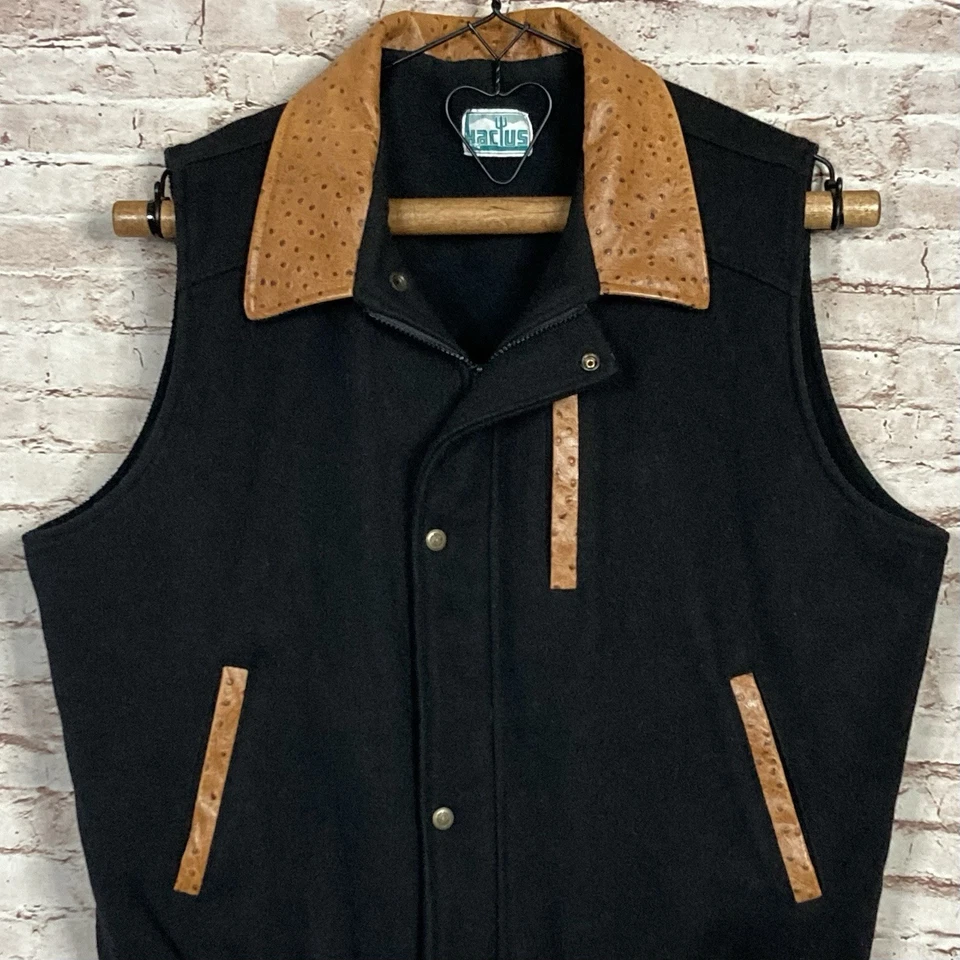 Chaleco de cuero de lana de cactus original vintage para hombre XL forrado de vellón pesado cactus Foto 2 de 4