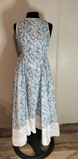 Tory Burch Blue White Floral Fit & Flare Square Neck Criss-Cross Midi 4
