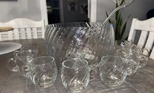 Toscany Vista Glass Punch Bowl 8 Cups and Ladle Crystal Glass Rare