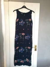 Monsoon Size 16 Navy Floral Print Maxi Dress Lined Sleeveless