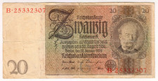 1929 Germany 20 Reichsmark 25332307 Vintage Money Banknote
