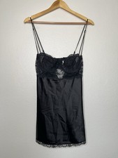 Vintage Y2K 90s Victoria Secret Black Satin Lace Dress Size 36B Lingerie Grunge