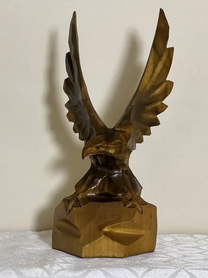 Vintage handgeschnitzte Holz Adler Statue Nachlass Fund Bienenwachs poliert 20 cm
